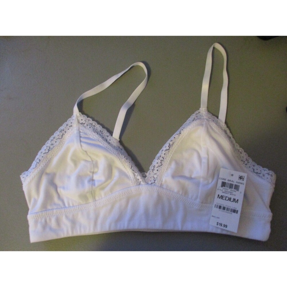 Jenni Lace Trim Bralette Womens Sz M On Repeat White Wireless Cotton Stretch